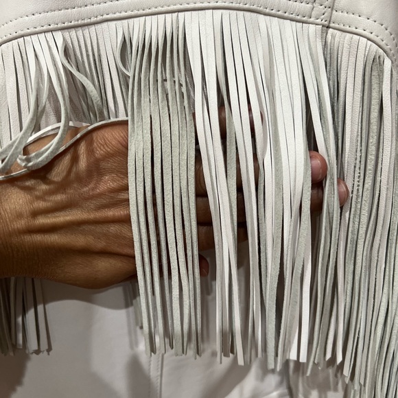 Brand new Diane Von Furstenberg fitted fringe leather jacket in white.Size M - Picture 3 of 8